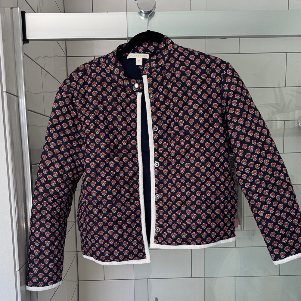 Chelsea & Violet Navy and White Patterned Bomber Jacket
